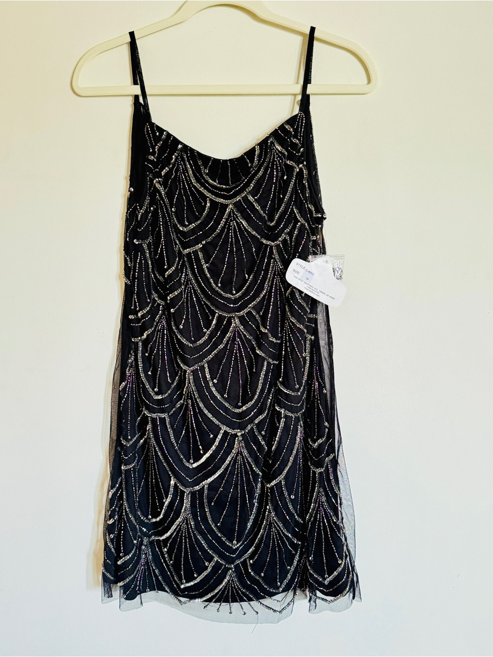 ANGIE Black Beaded Spaghetti-Strap Dress